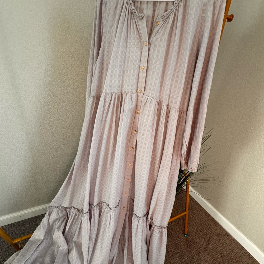 Pink Tiered Ruffled Long Sleeve Sundress